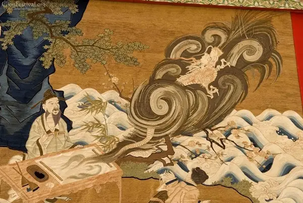 taoist painting flying dragon embroidered textile kakkyo yama gion festival kyoto japan